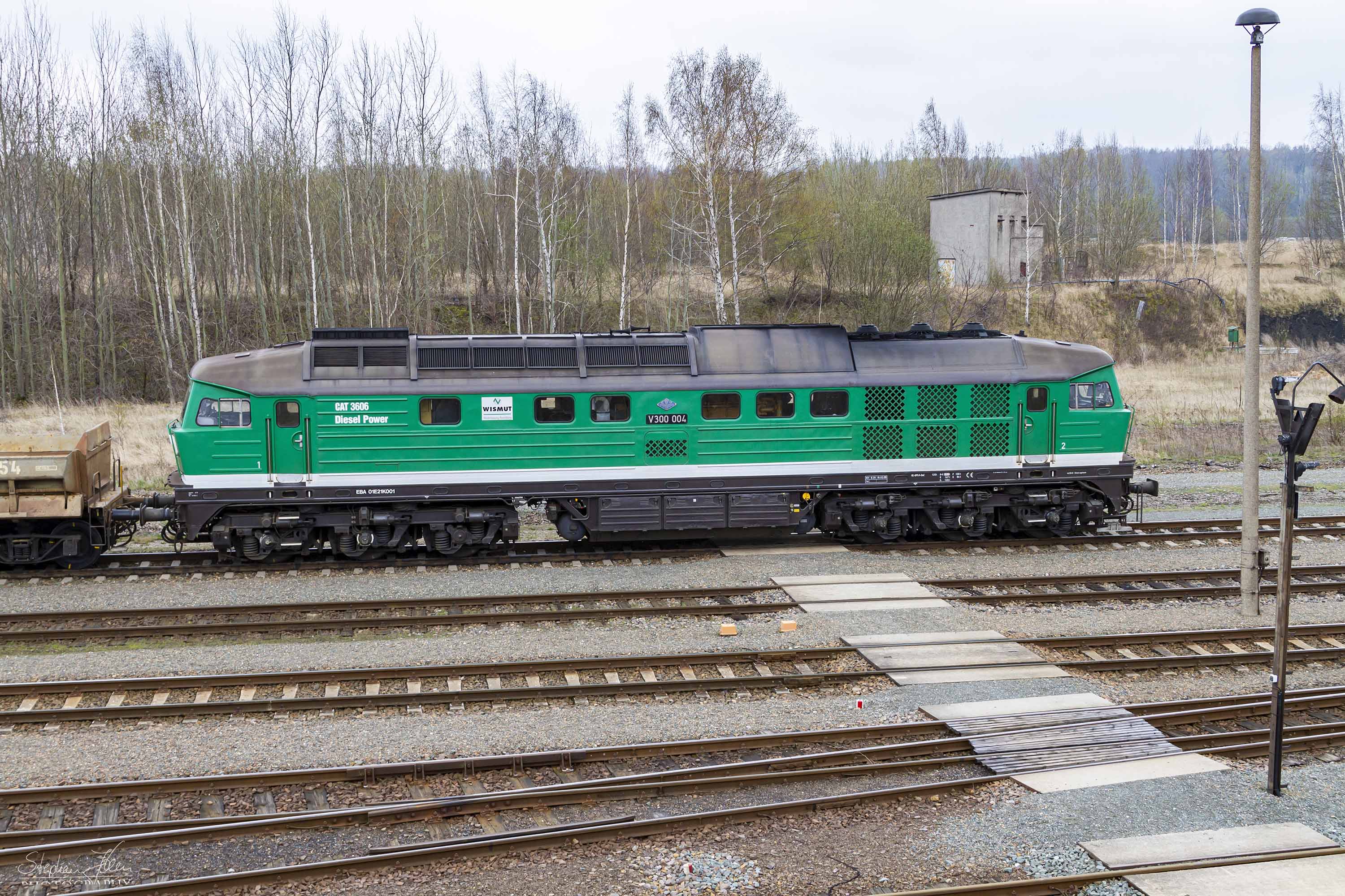 <p>Zug aus Kayna mit Lok V300 004 steht in Schmirchau</p>