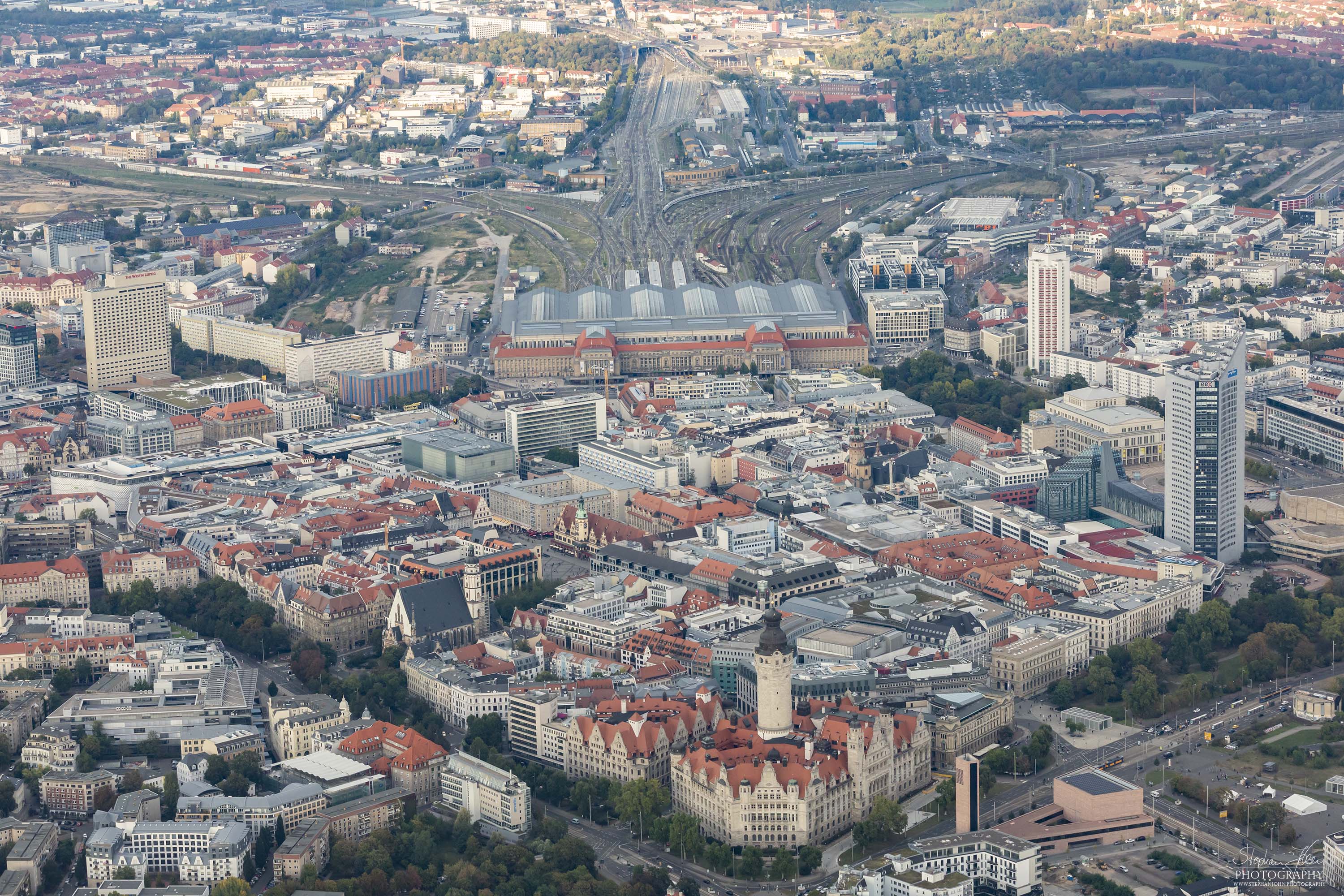 Die Innenstadt von Leipzig aus der Luft
