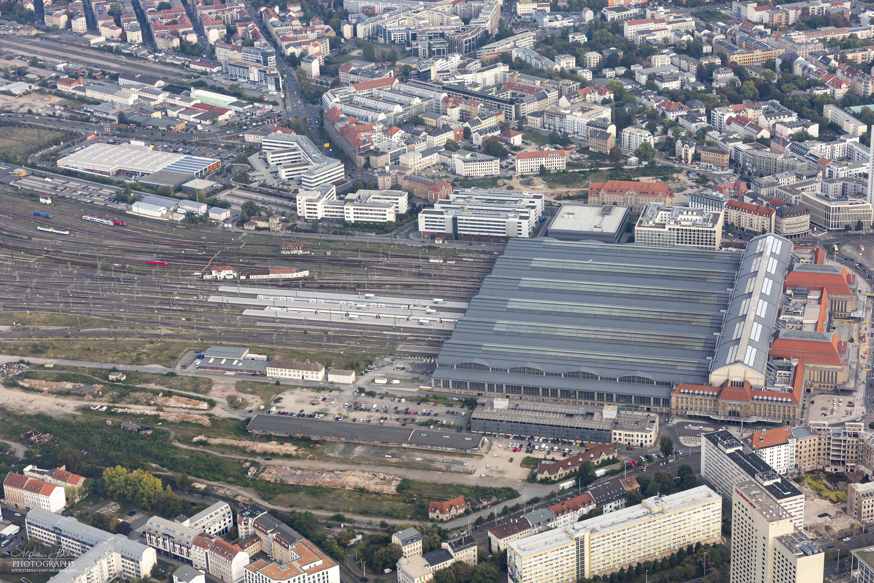 der Hauptbahnhof in Leipzig aus der Luft