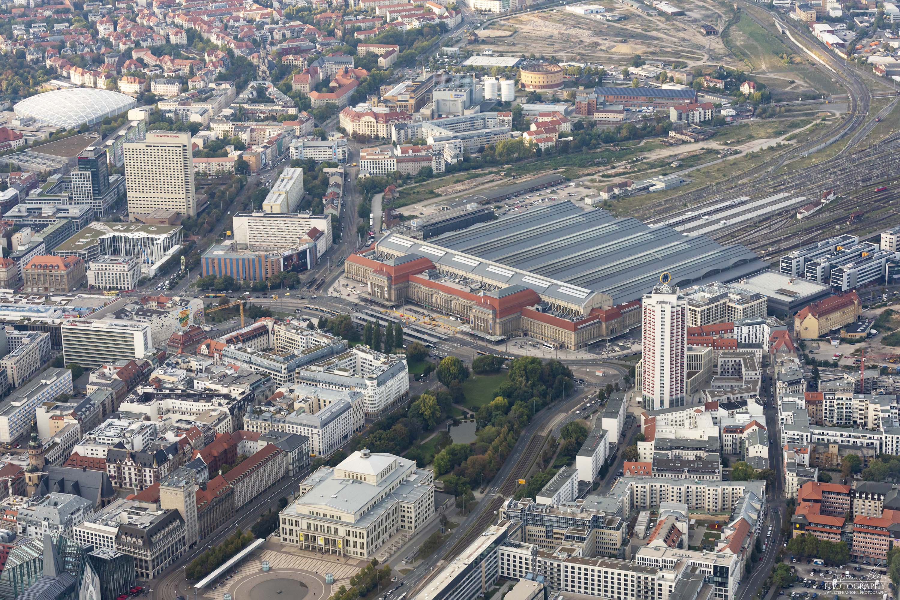 Der Hauptbahnhof in Leipzig aus der Luft