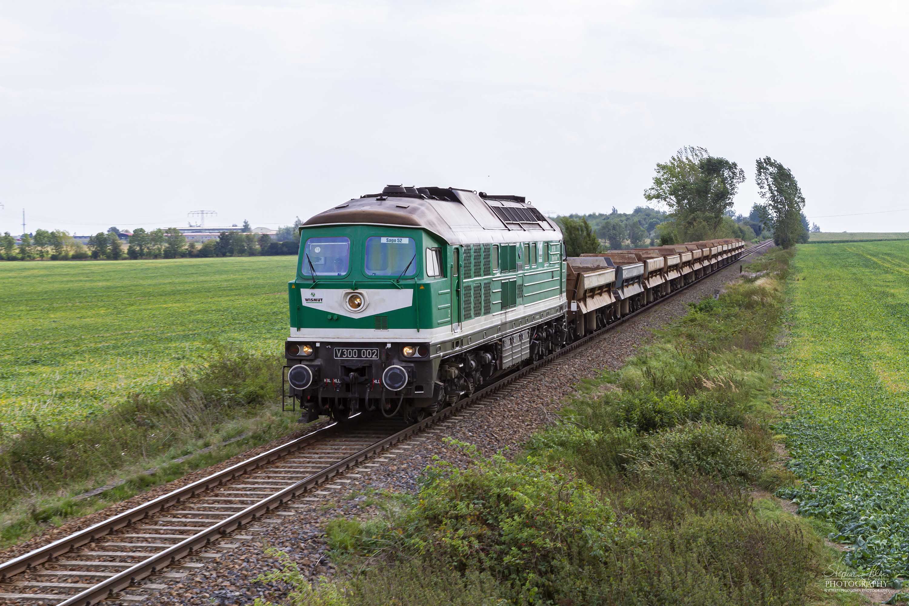 Ein Zug mit leeren Wagen fährt nach Kayna