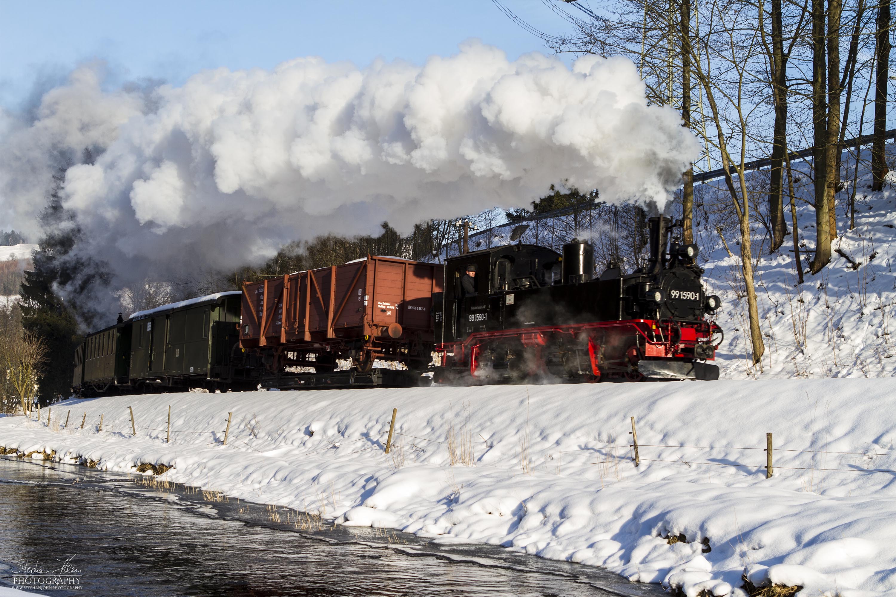 Fotosonderzug der Preßnitztalbahn kurz vor dem Hp Wildbach