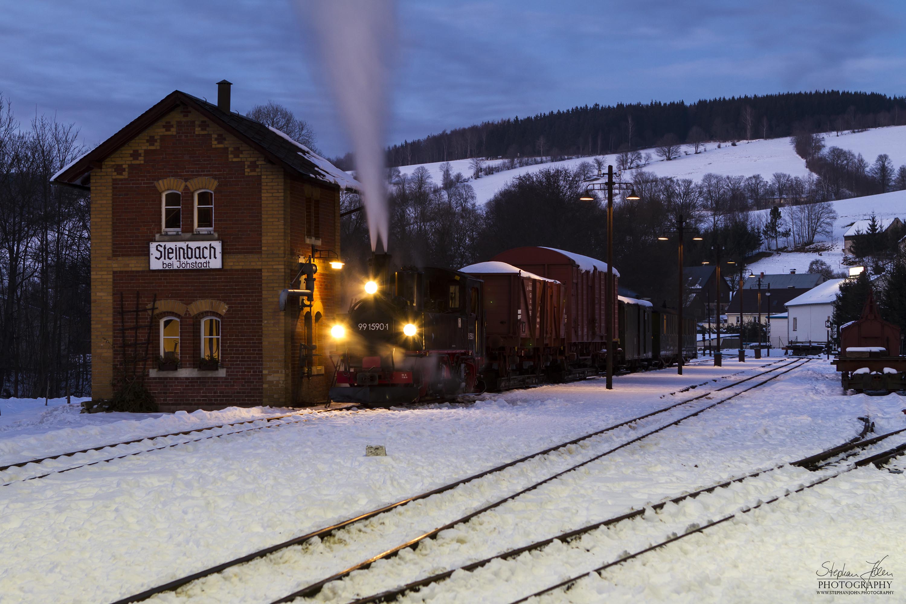 Fotosonderzug der Preßnitztalbahn im Bahnhof Steinbach