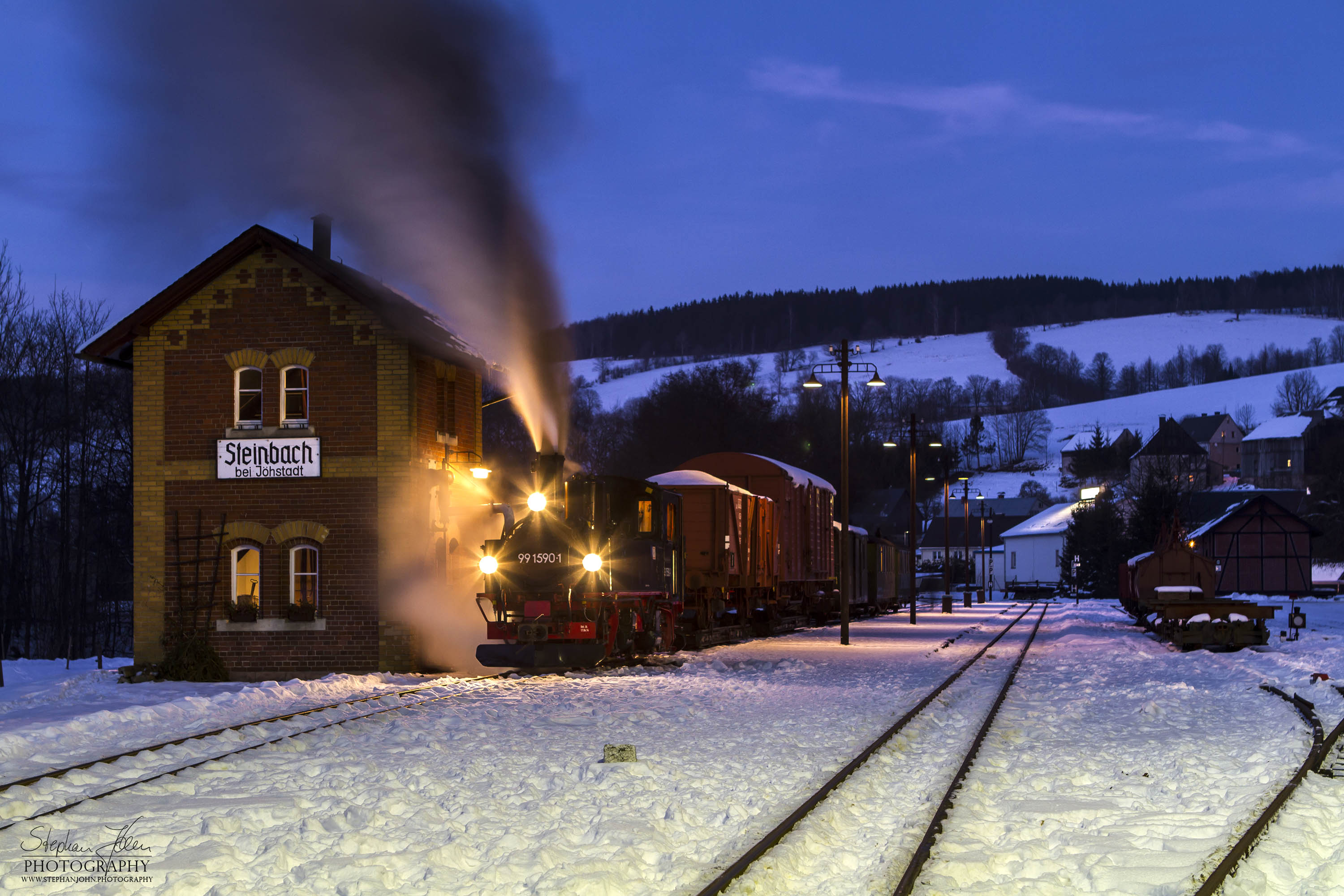 Fotosonderzug der Preßnitztalbahn im Bahnhof Steinbach