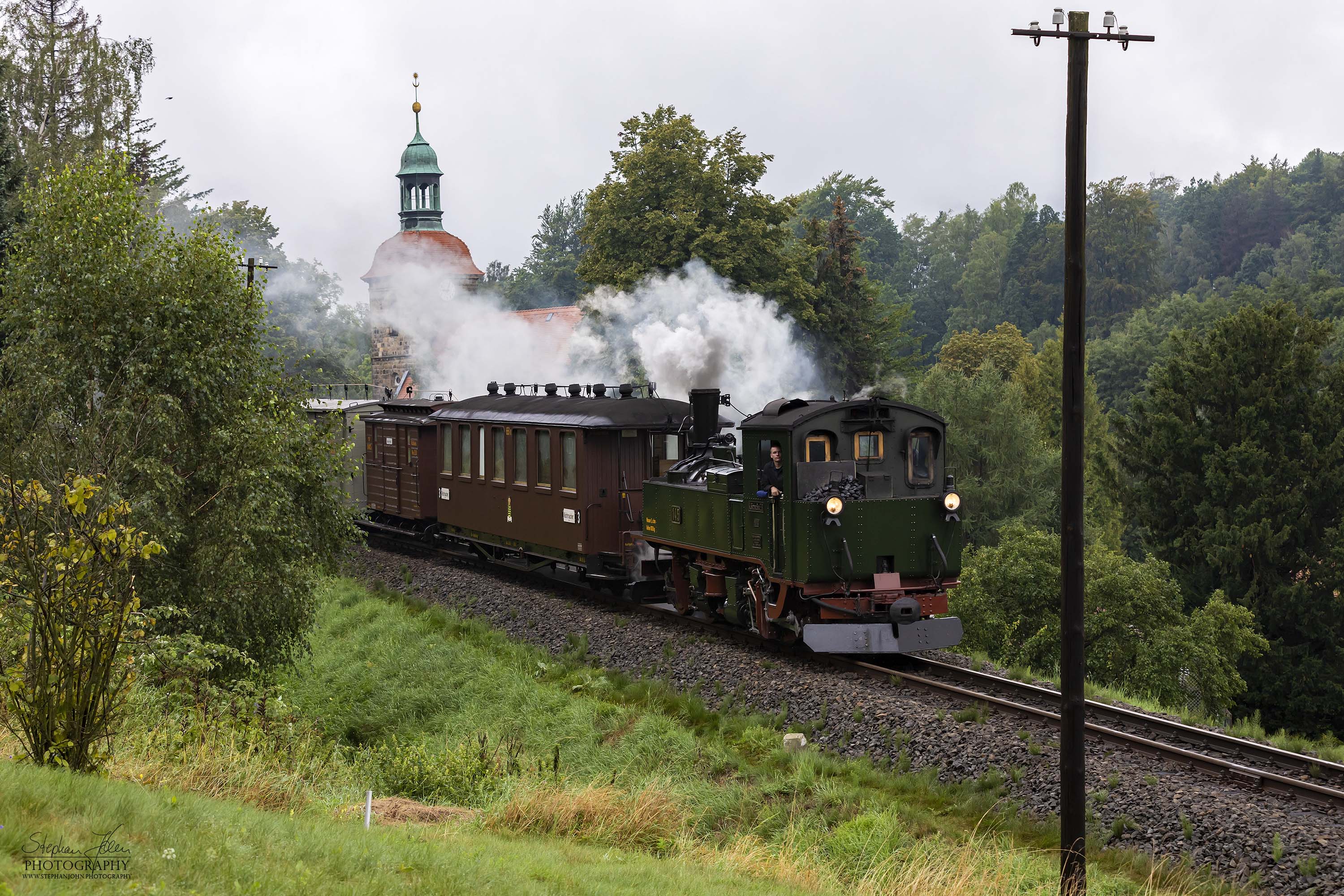 Lok 99 555 (IV K) mit GmP 403 fährt von Jonsdorf wieder zurück nach Bertsdorf