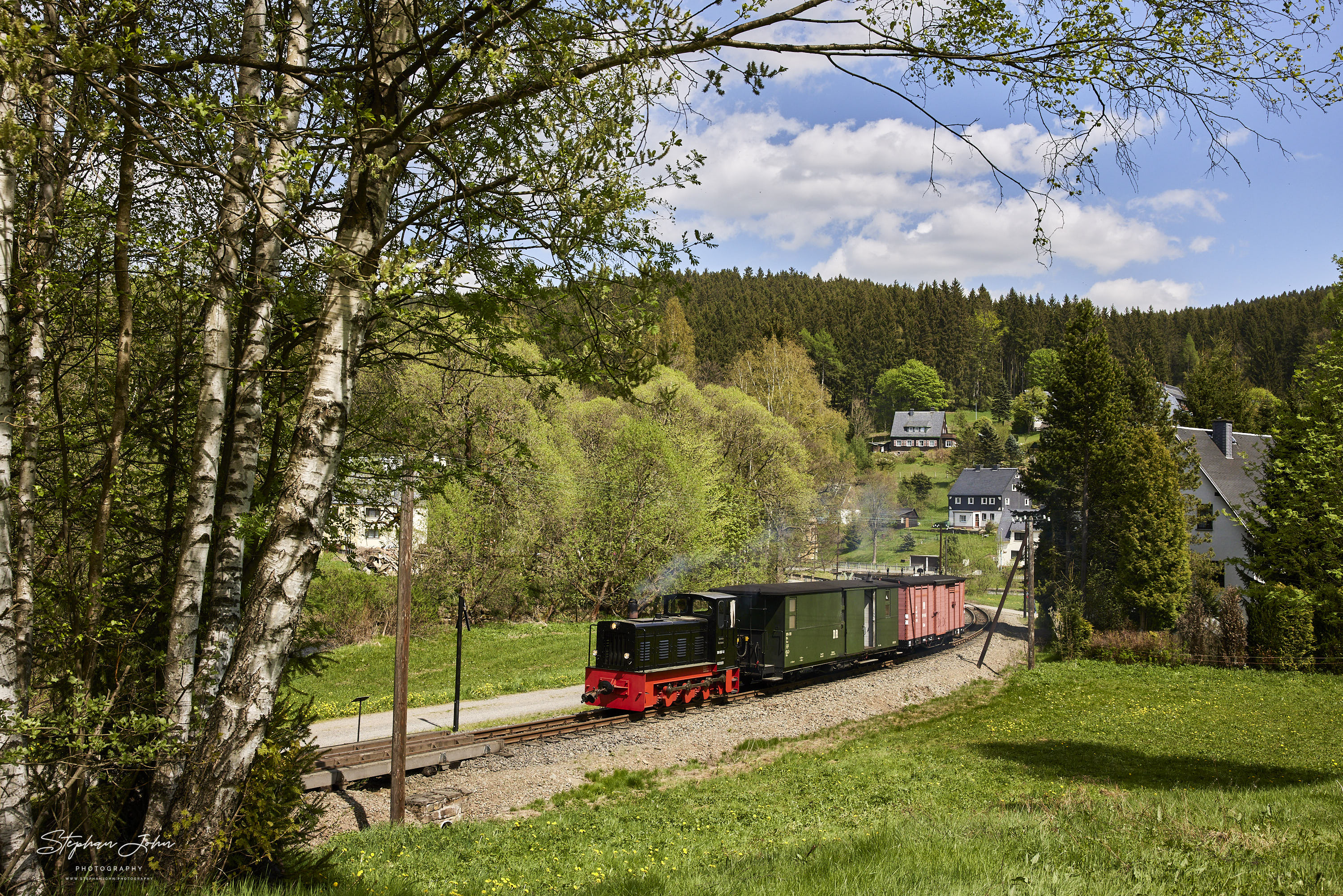 G 11291 mit Lok 199 007-6 verlässt Schmalzgrube in Richtung Jöhstadt