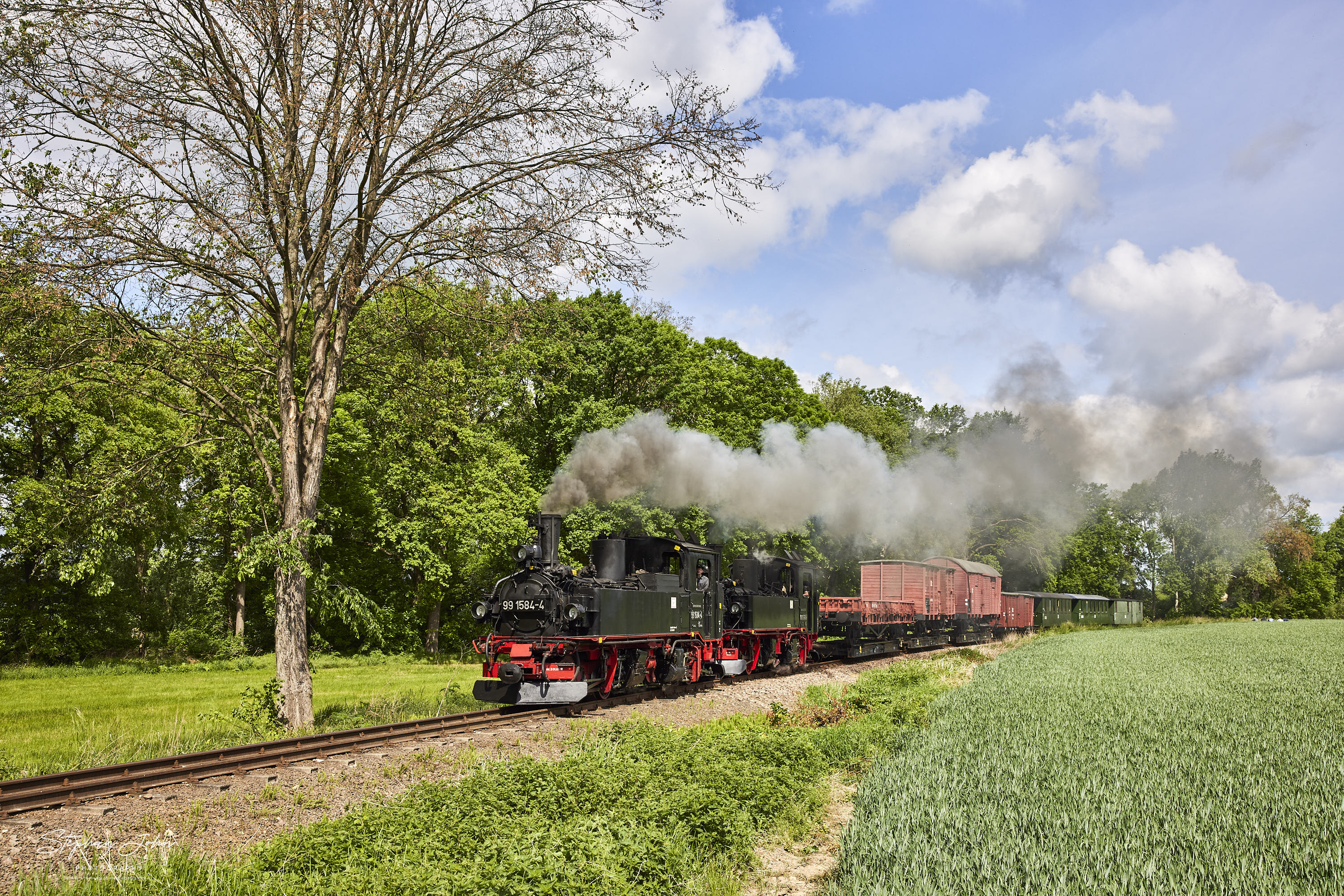 GmP mit Lok 991568-7 und Vorspannlok 99 1584-4 aus Oschatz nach Mügeln