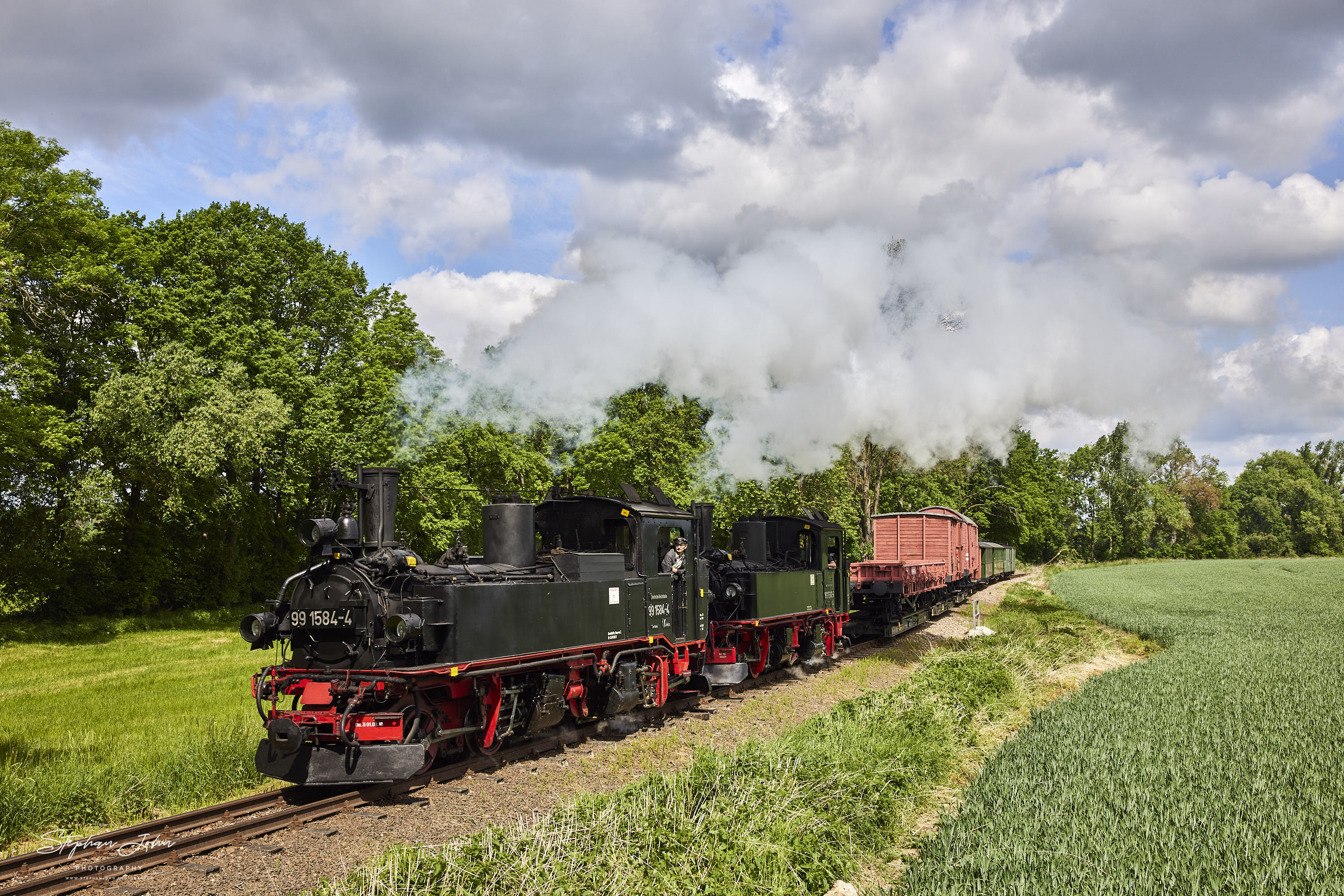 GmP mit Lok 991568-7 und Vorspannlok 99 1584-4 aus Oschatz nach Mügeln