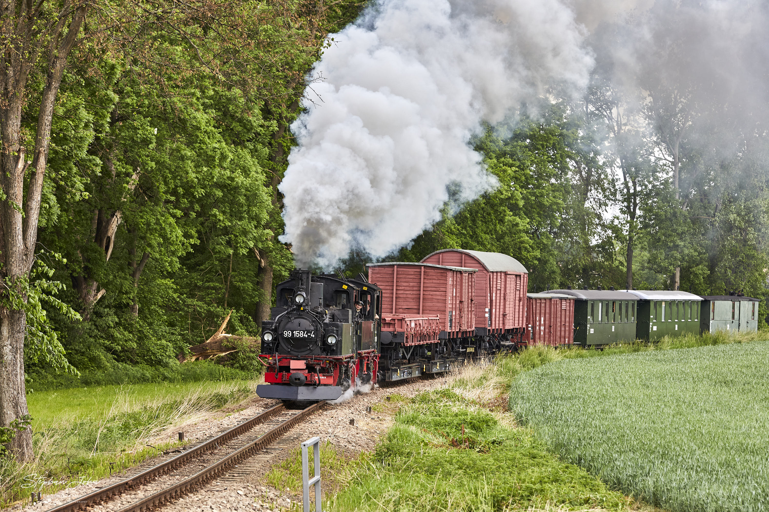 GmP mit Lok 991568-7 und Vorspannlok 99 1584-4 aus Oschatz nach Mügeln