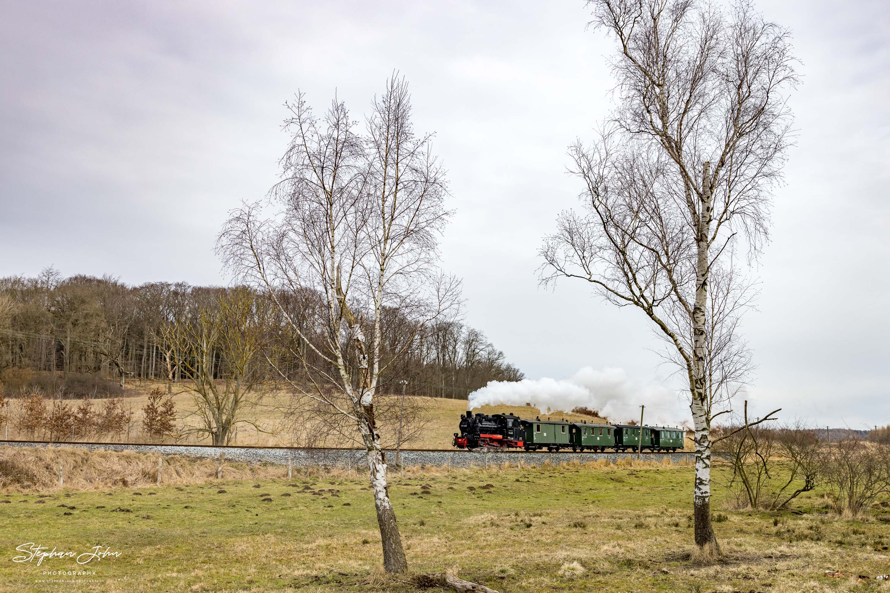 Zug P 222 mit Lok 99 4632 zwischen Serams und Seelvitz