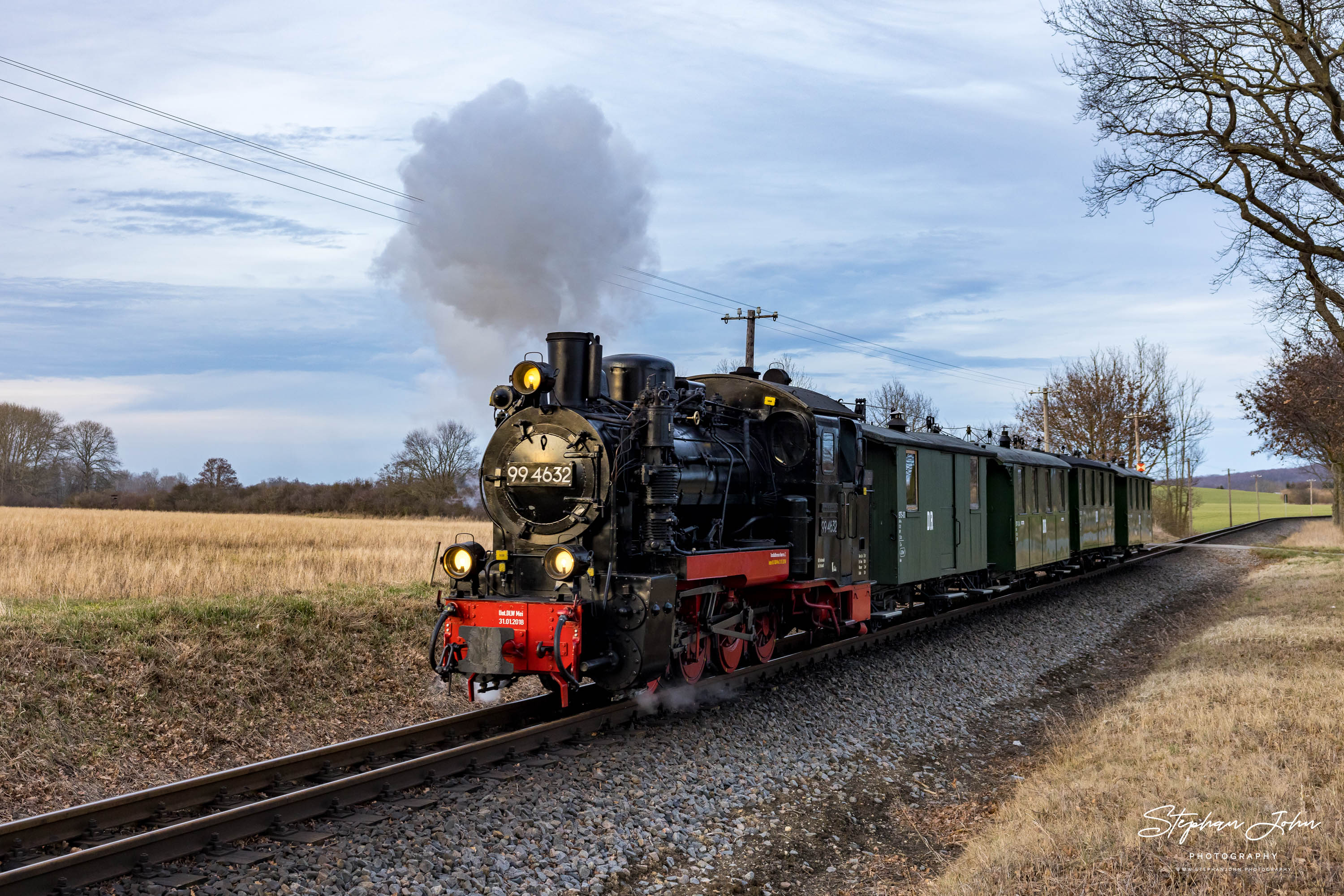 P 226 mit Lok 99 4632 zwischen Posewald und Beuchow in Richtung Putbus