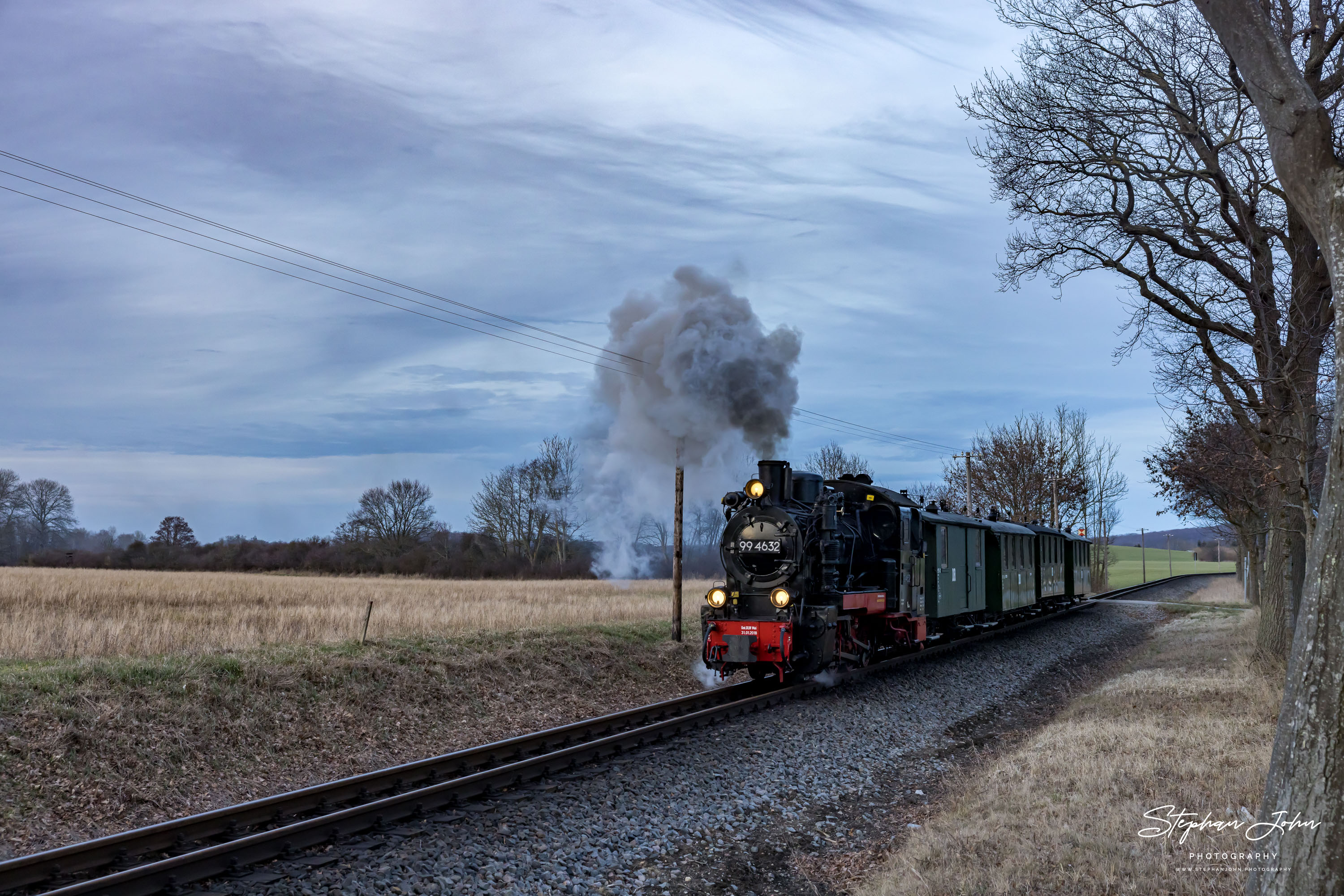 P 226 mit Lok 99 4632 zwischen Posewald und Beuchow in Richtung Putbus