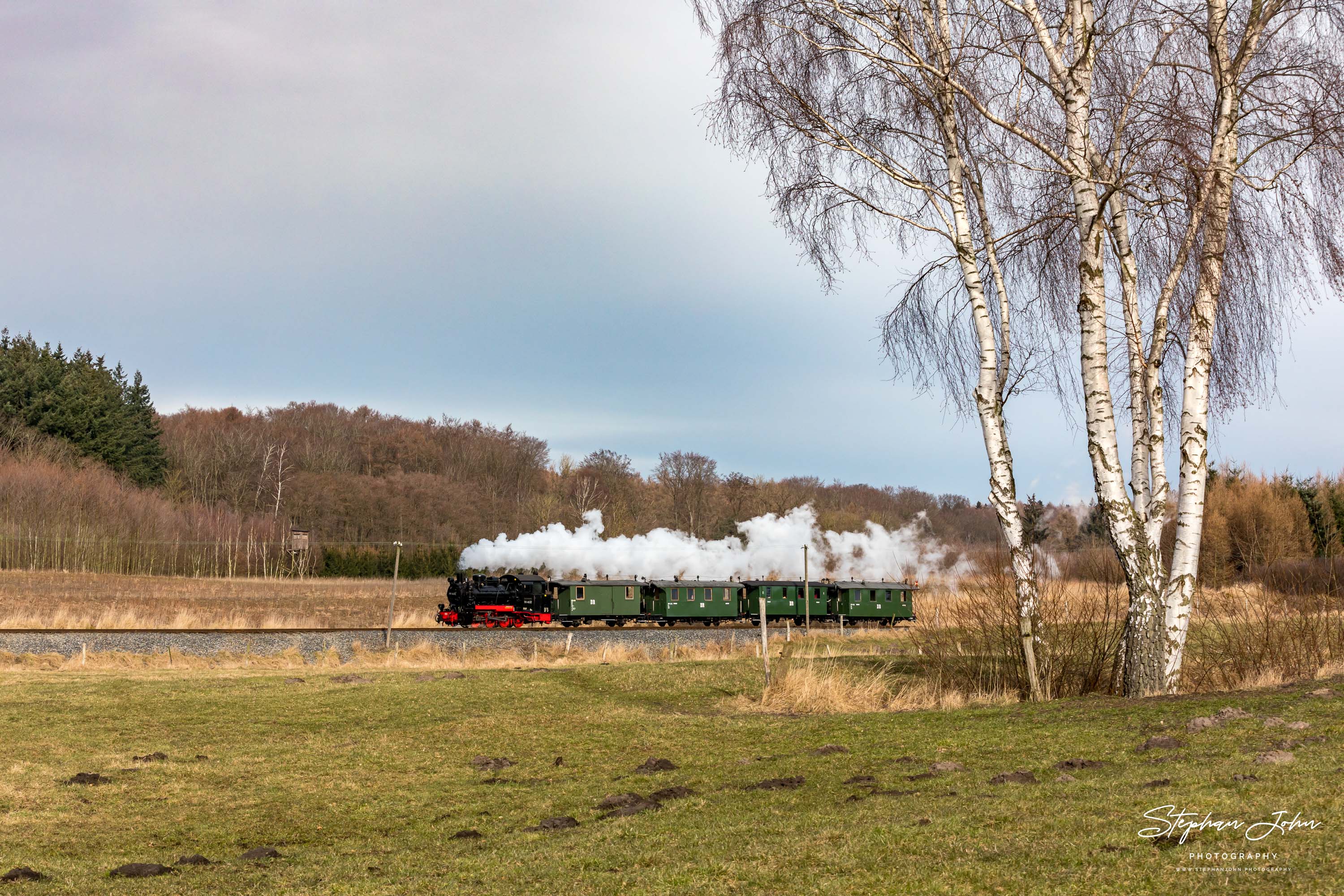 Zug P 222 mit Lok 99 4632 zwischen Serams und Seelvitz