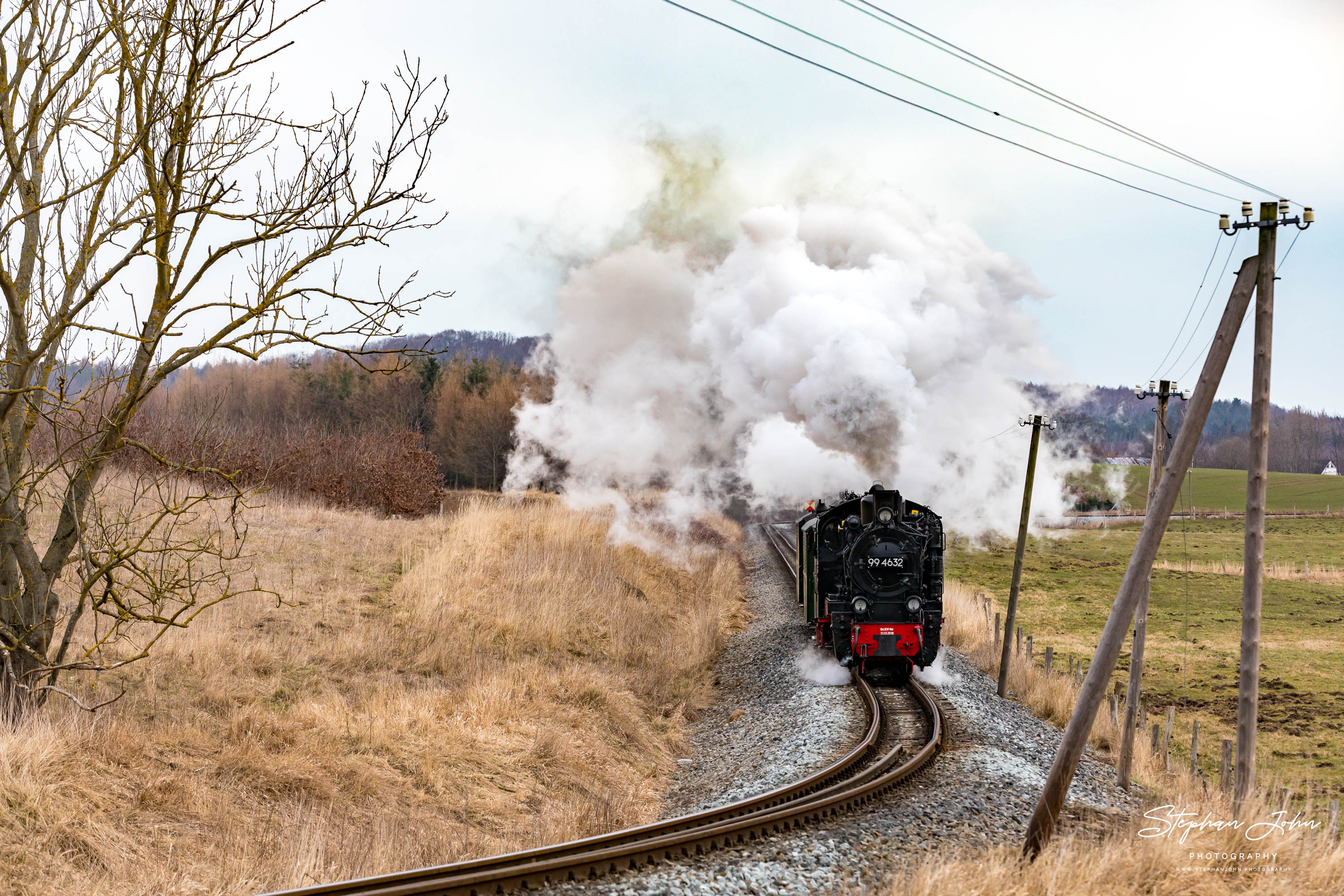 Zug P 222 mit Lok 99 4632 zwischen Serams und Seelvitz