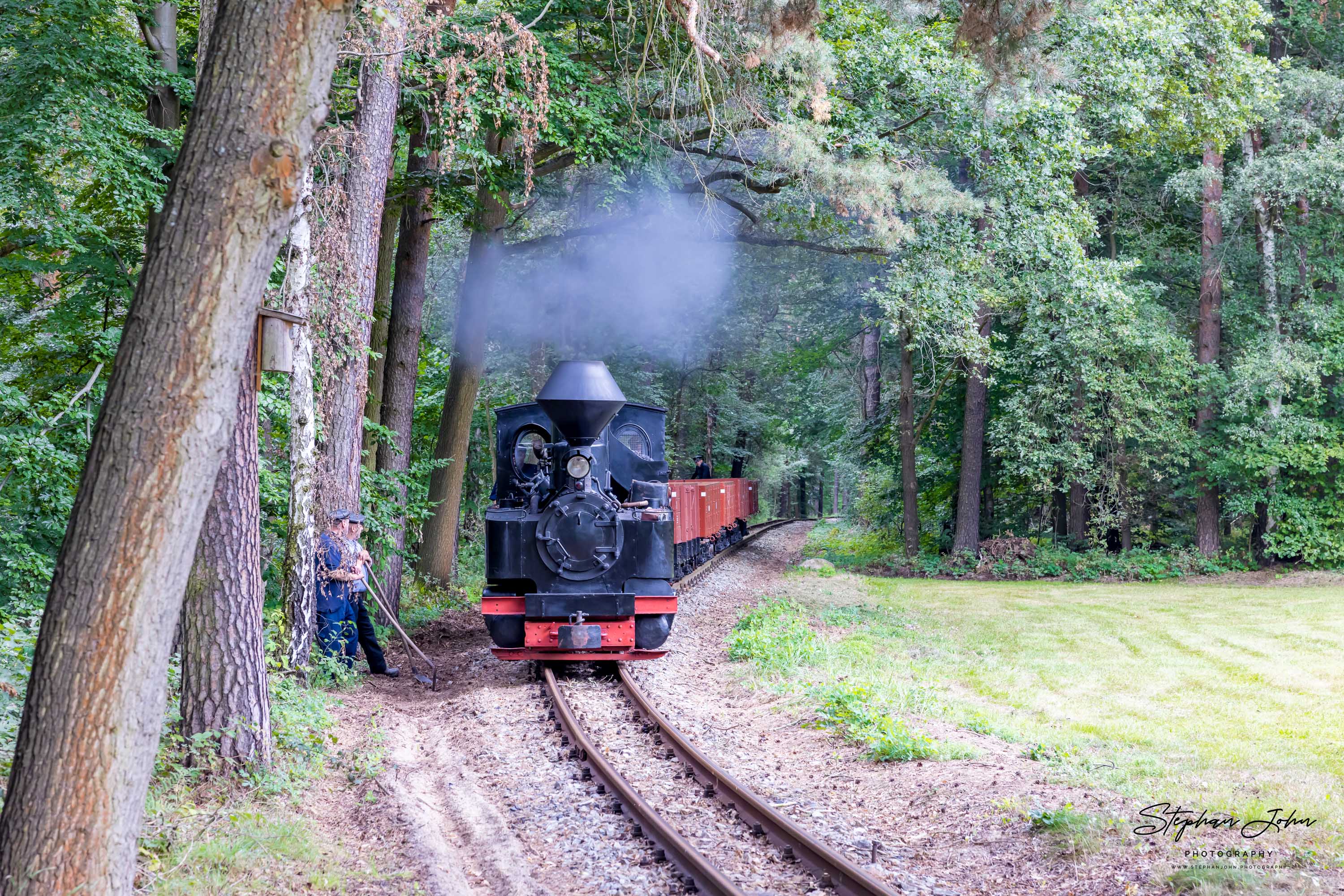 Lok 99 3315-1 dampft mit einem Güterzug in Richtung Weißwasser